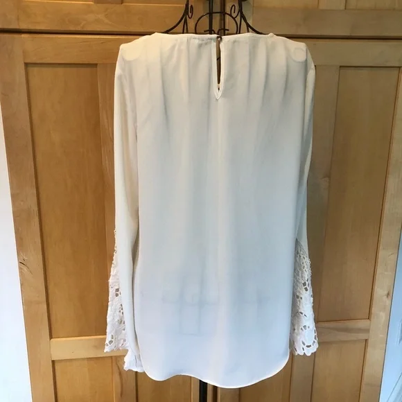 Cato semi sheer cream white lace long sleeve Top S - Picture 4 of 7